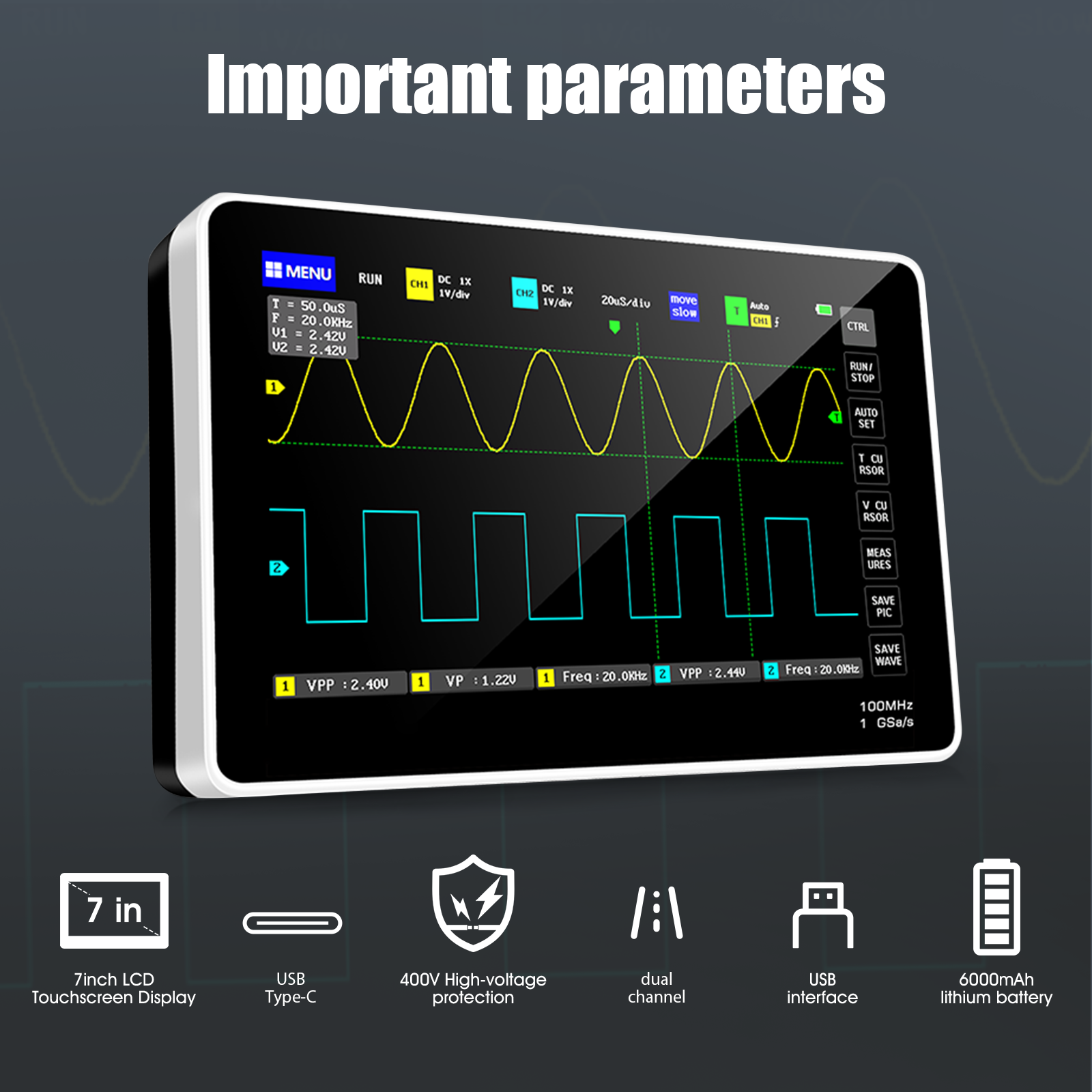 2CH 100MHz 1GSa s Tablet Oscil - Electronics Repair Engineer reseña y precio
